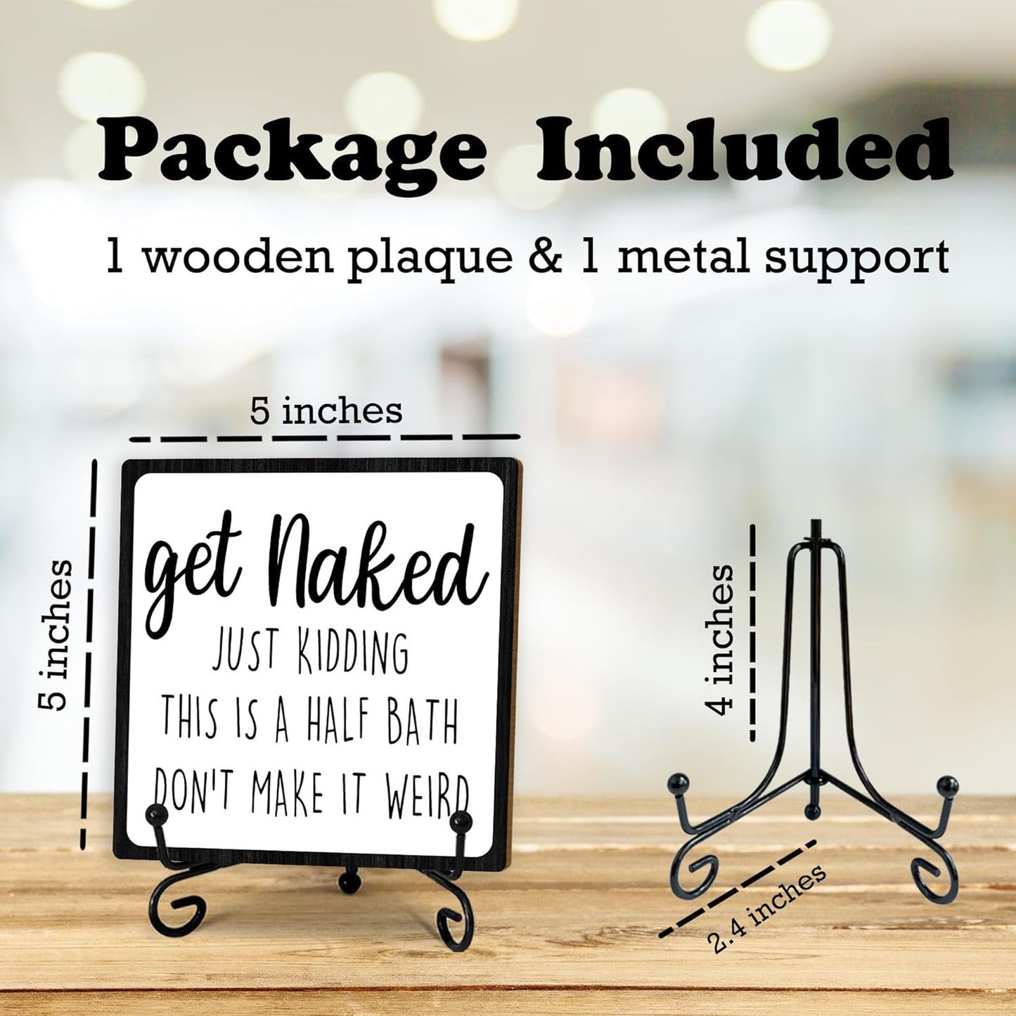 5" Wooden Plaque,Get Naked Just Kidding This Is A Half Bath,Bathroom Toilet Decor With 1 Metal Support, Bathroom Shelf Decoration, Rustic Farmhouse Home Guest Room Bathroom Accessories -B13