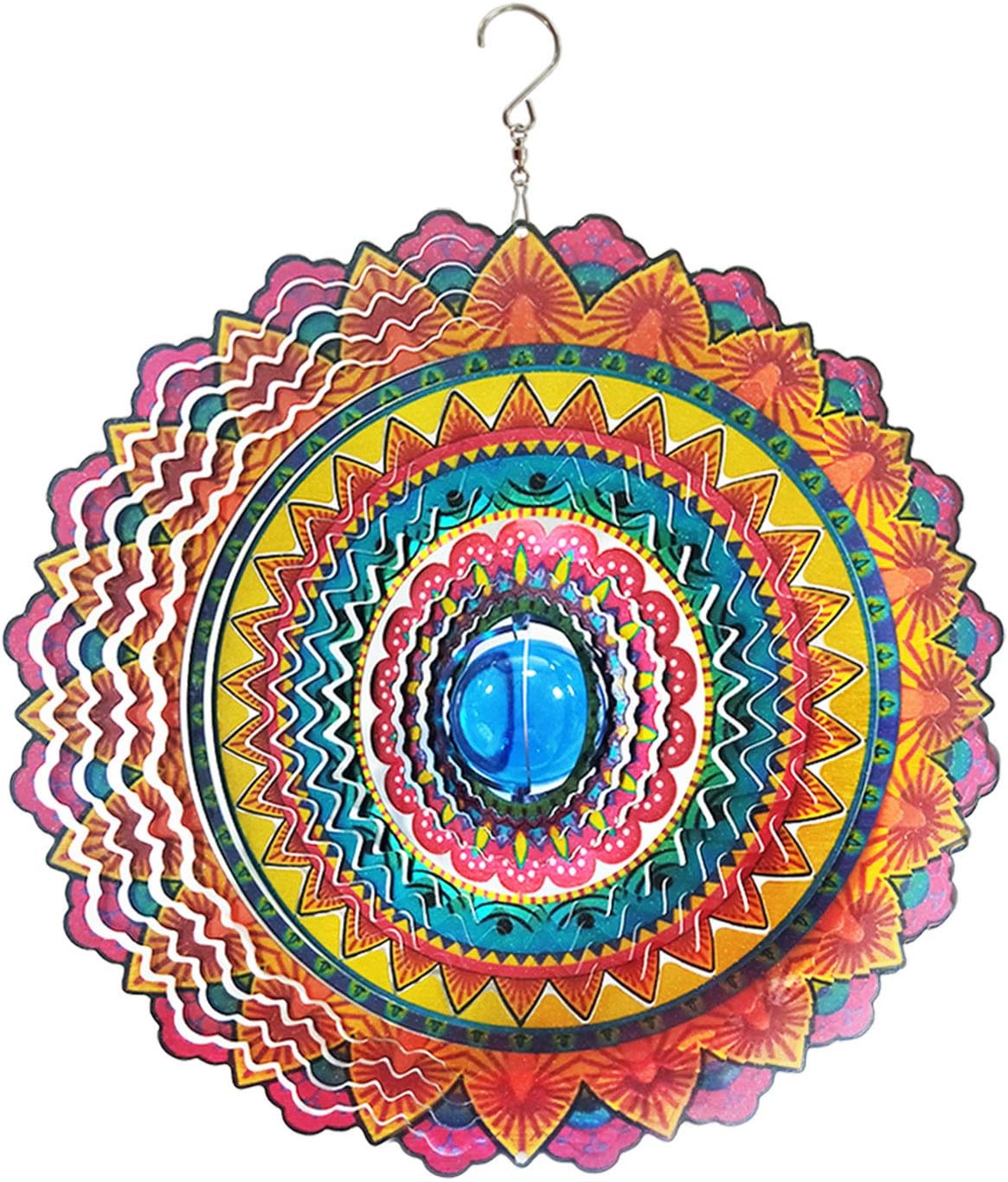 FONMY Wind Spinner 3D Stainless Steel Christmas Decoration Room Decor Indoor/Outdoor Garden Decoration Hanging Ornaments Kinetic Yard Art Decorations 12 inches Multi Red Mandala Wind Spinners