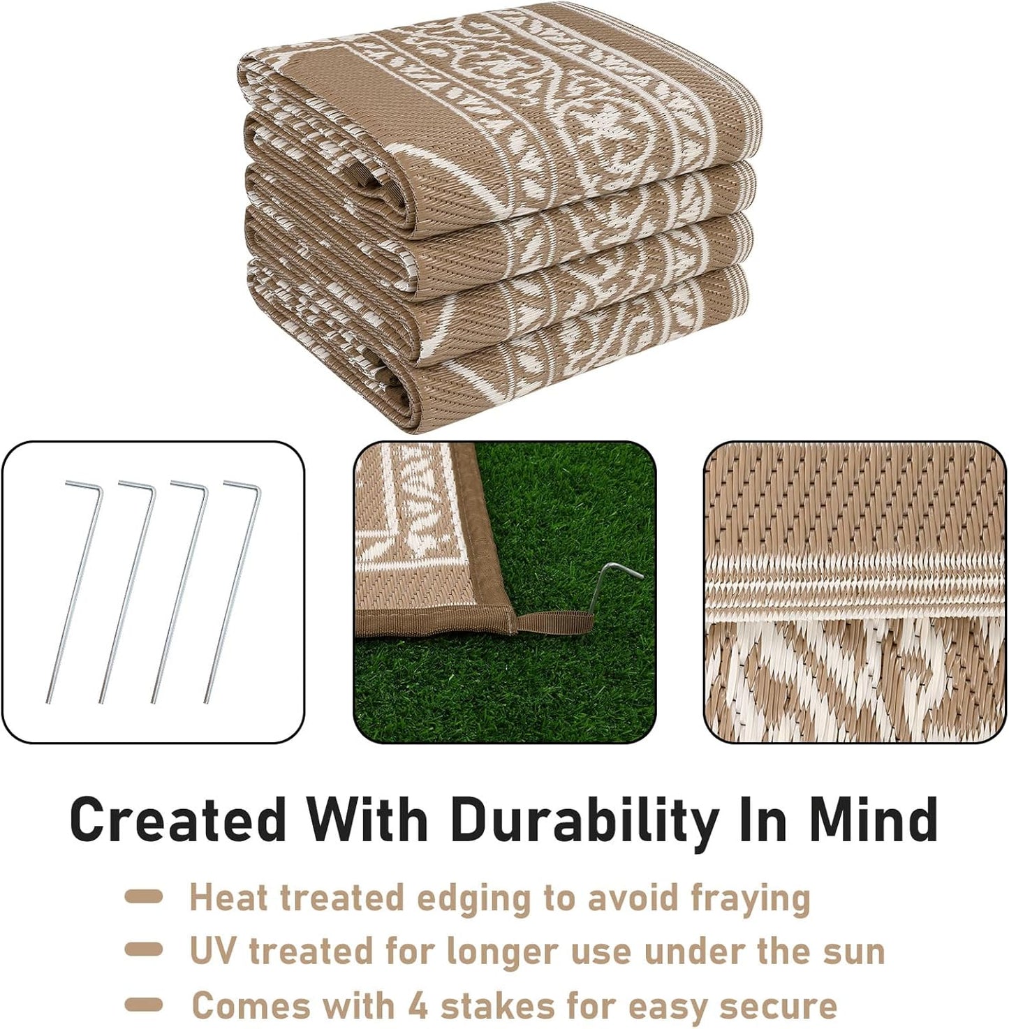 Outdoor Rug 8'x10' for Patios Waterproof Grey Patio Rugs Outdoor Mats for Front Porch,Beach Mat,Reversible Plastic Straw Camping Rugs for Outside RV,Deck,Balcony,Backyard