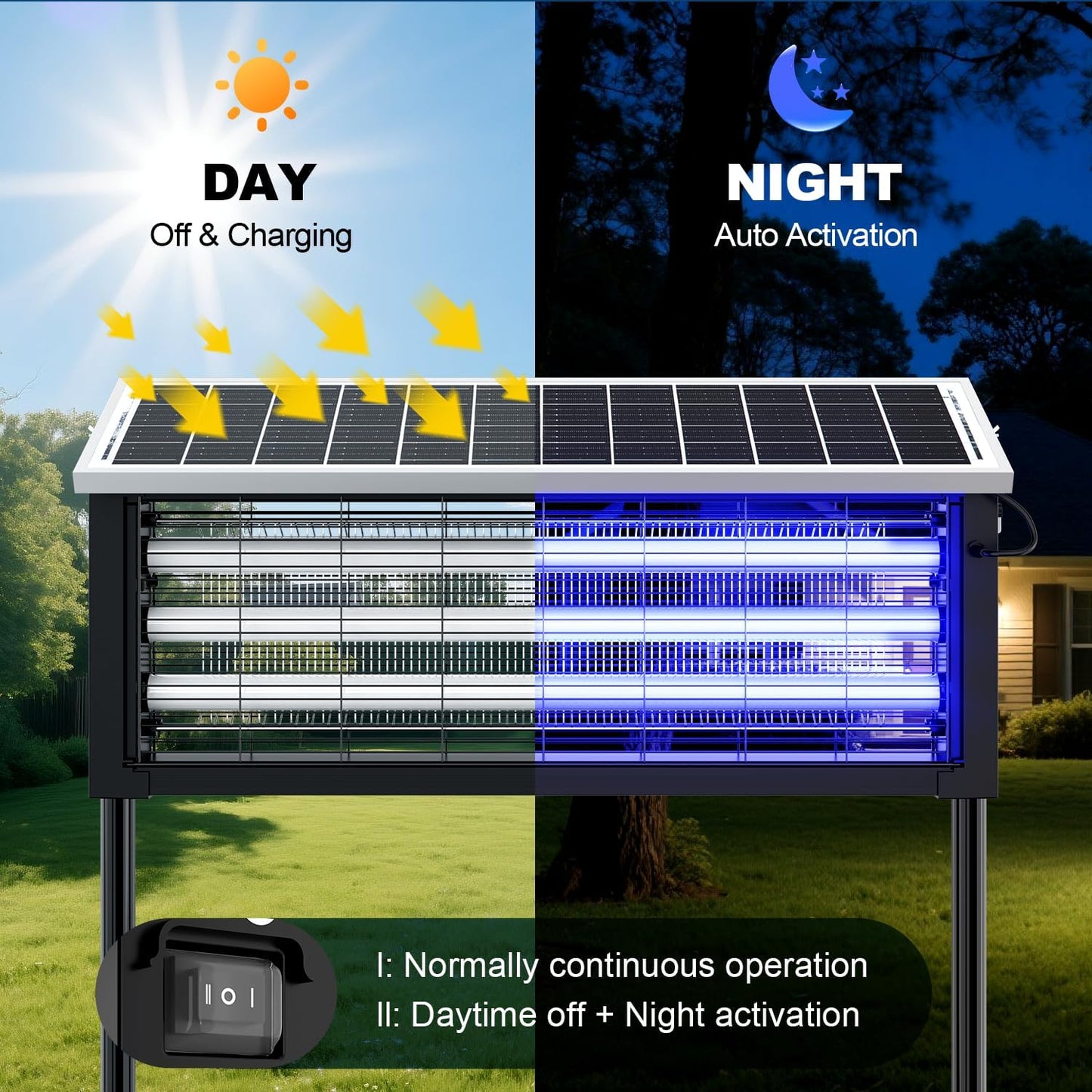 Solar Bug Zapper Outdoor, 30W Large Mosquito Zapper, Electric Mosquito Killer Outdoor, Waterproof & Portable Fly Killer, Rechargeable Flying Insect Trap for Patio, Yard, Garden, Home, Camping, Black