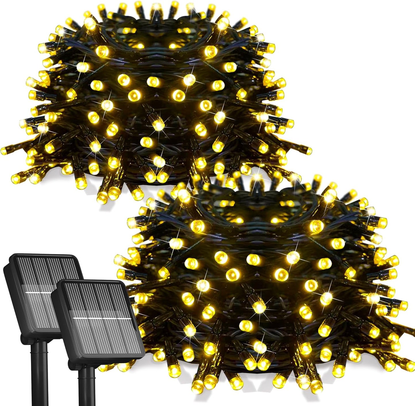 2 Pack-Solar String Lights, 78Ft 200 LED Solar Lights Outdoor with 8 Modes ，Solar String Lights Outdoor Waterproof for Yard, Fence,Balcony, Party,Christmas Tree Decorations (Warm White)