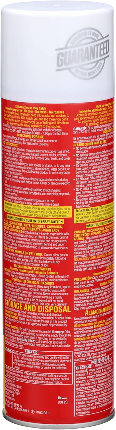 Bengal Roach Spray, Odorless Stain-Free Dry Spray, 16 Oz. Aerosol Can