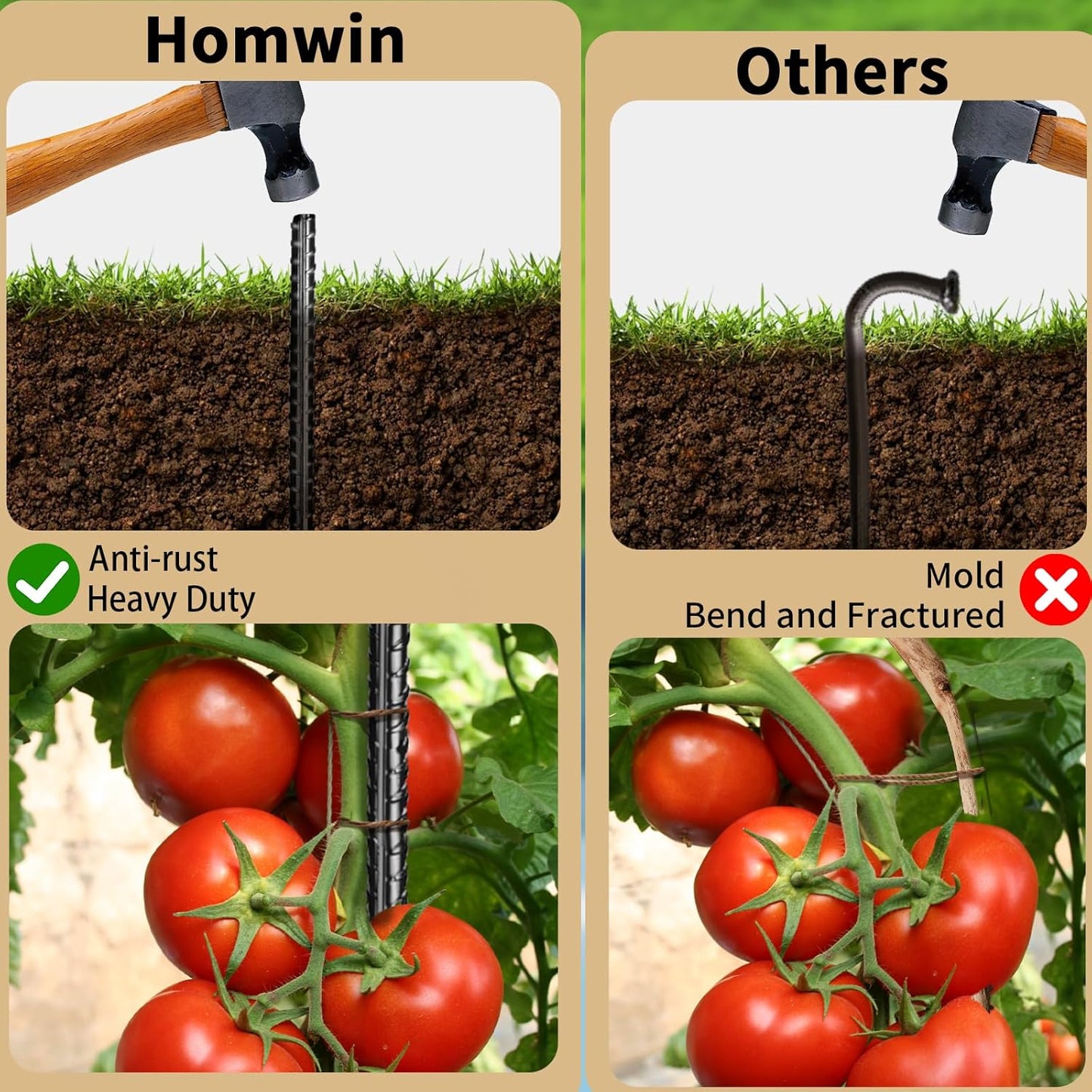 16 inches Rebar Stakes 18-Pack Heavy Duty Ground Stakes Rebar Spikes Garden Stakes Metal Steel Stake for Concrete and Timber Straight Black