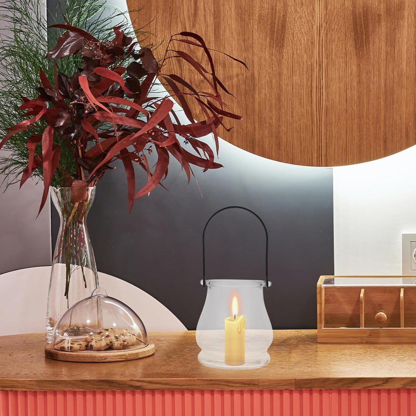 DOITOOL 4PCS Hanging Glass Tealight Holder, Hanging Glass Candle Holder with Handles Plant Terrariums Air Plants Tea Light Votive Candle Holders for Wedding Party DIY