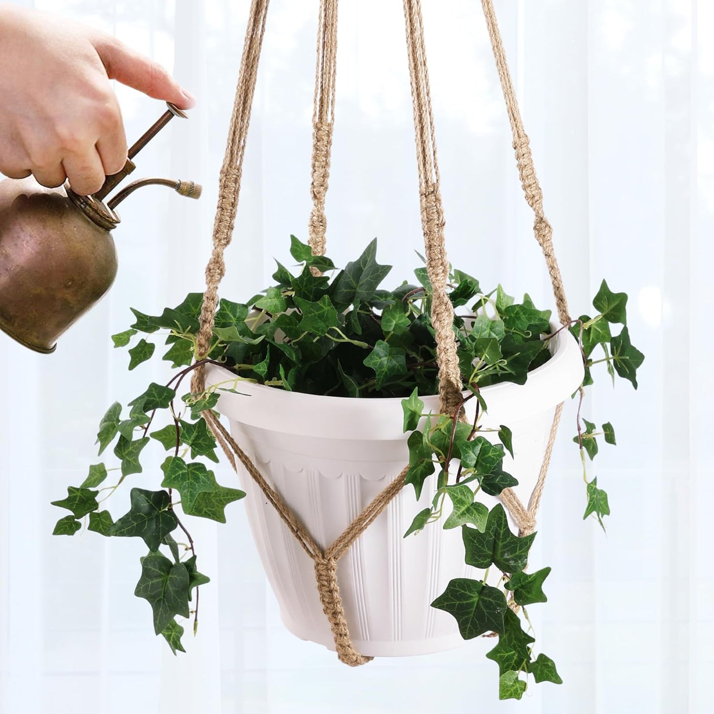 2 Pack Giant XXL 55 Inches Macrame Planter Hanger Large for 15 inch Pot + Swag Hook | Extra Large Hanging Planter for Indoor Plants | No Pot/Plant Included (XXL Jute)