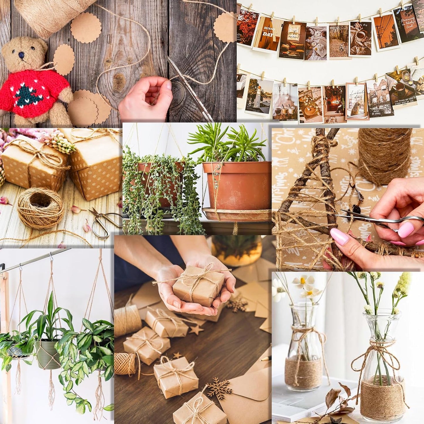 XSEINO 1800 Feet Natural Jute Twine Strong Garden Twine Rope for Arts Crafts Gift Wrapping Gardening Tomato Climbing Plant Tie Floristry Packing Decor