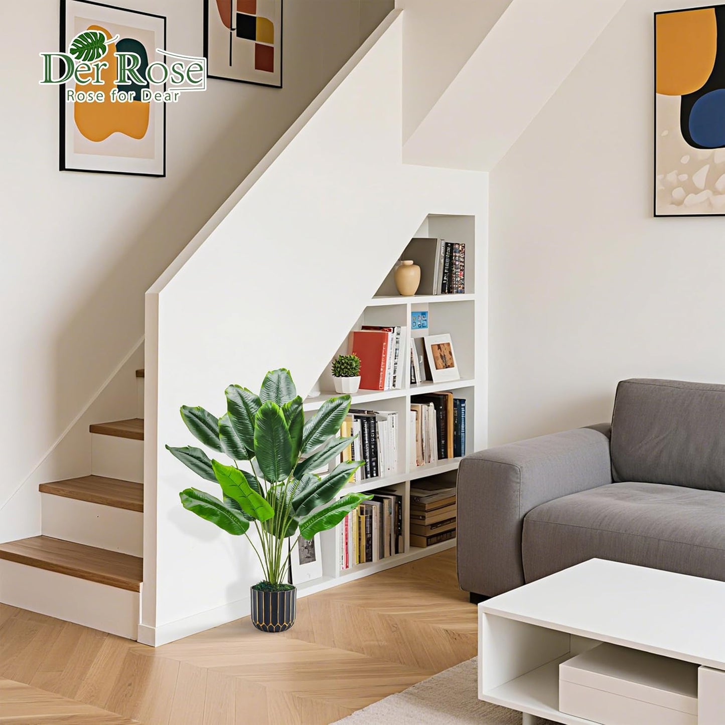 Der Rose 28" Tall Bird of Paradise Artificial Plants Tropical Fake Potted Banana Tree Faux Plants Indoor and Outdoor for Home Office Living Room Porch Balcony Decor