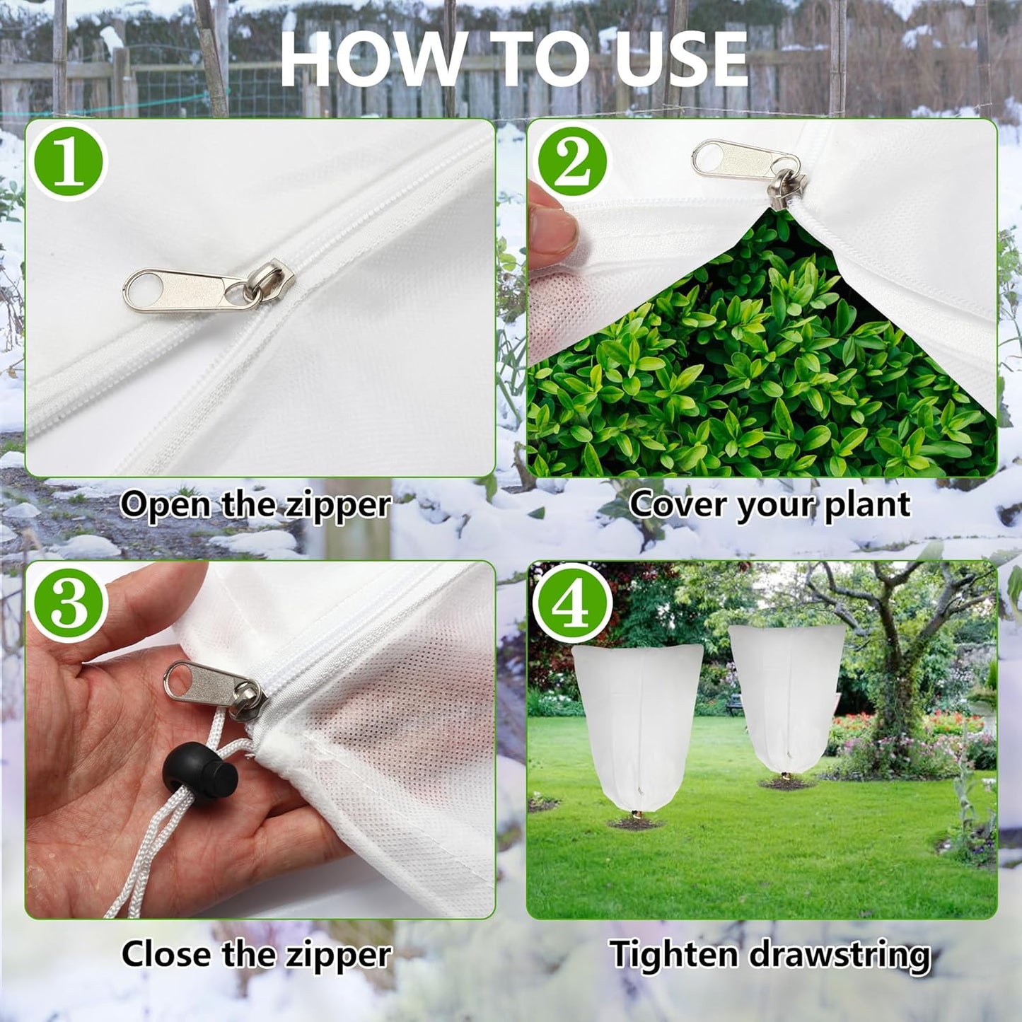 2 Pack Plant Covers Freeze Protection for Winter, 70.9''×47.2'' Frost Cloths for Outdoor Plants Cold Weather Blankets with Zipper Drawstrings