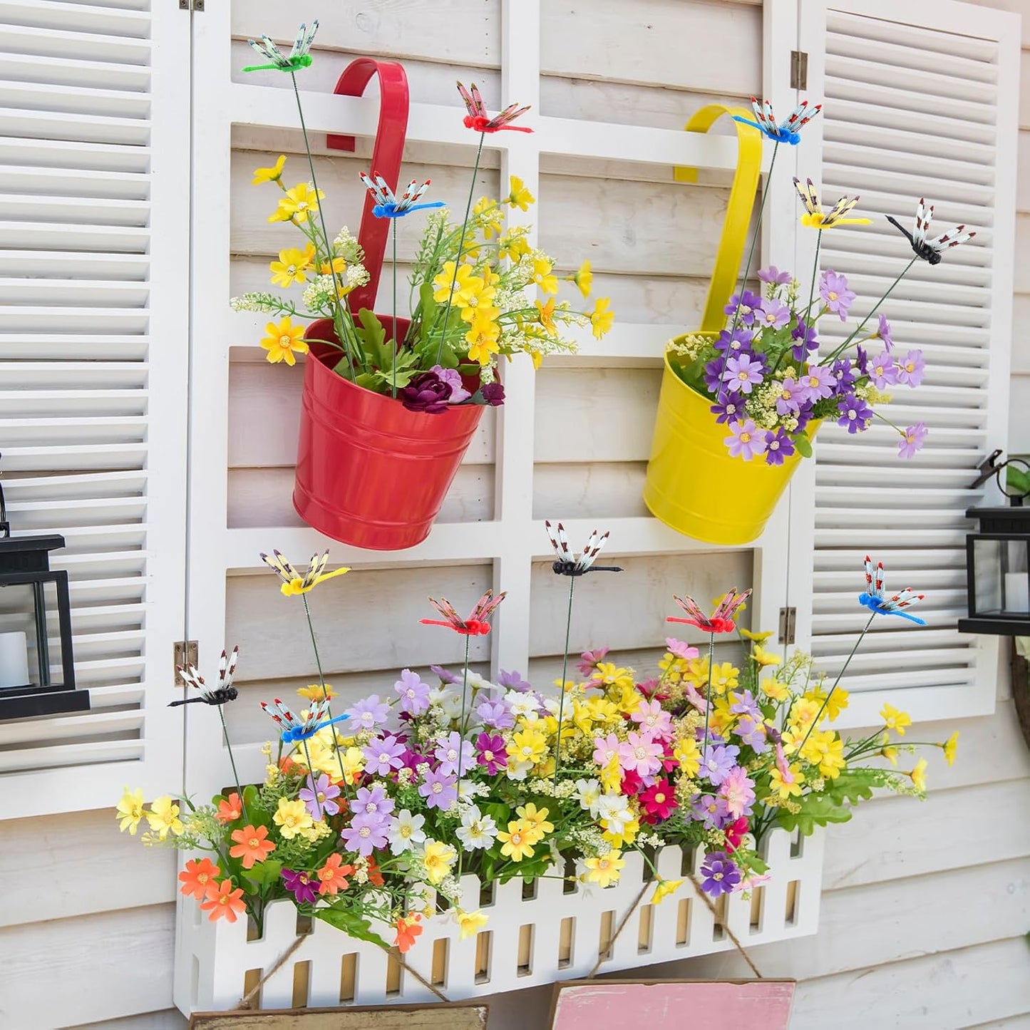 Leinuosen 100 Pcs 2.36" 3D Dragonfly Garden Stakes, Long Dragonfly Stakes Garden Decor Indoor Outdoor Yard Ornaments Flower Pot Patio Decoration(Red, Yellow, Blue, Green, Black)