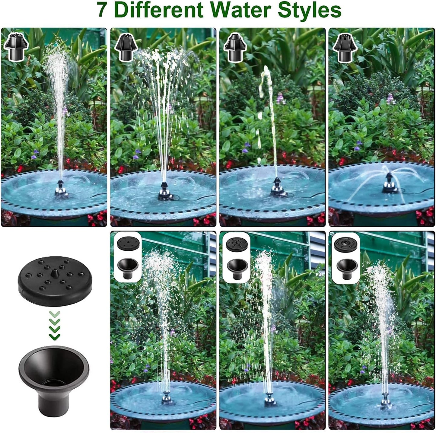 24-Hours Working Bird Bath Fountains Plug in, Jutai Adjustable DC 12V Water Fountain Pump with LED Light for Birdbath, Garden, Small Fish Tank, Pond,16.4Ft Power Cord, Adapter Included(White)