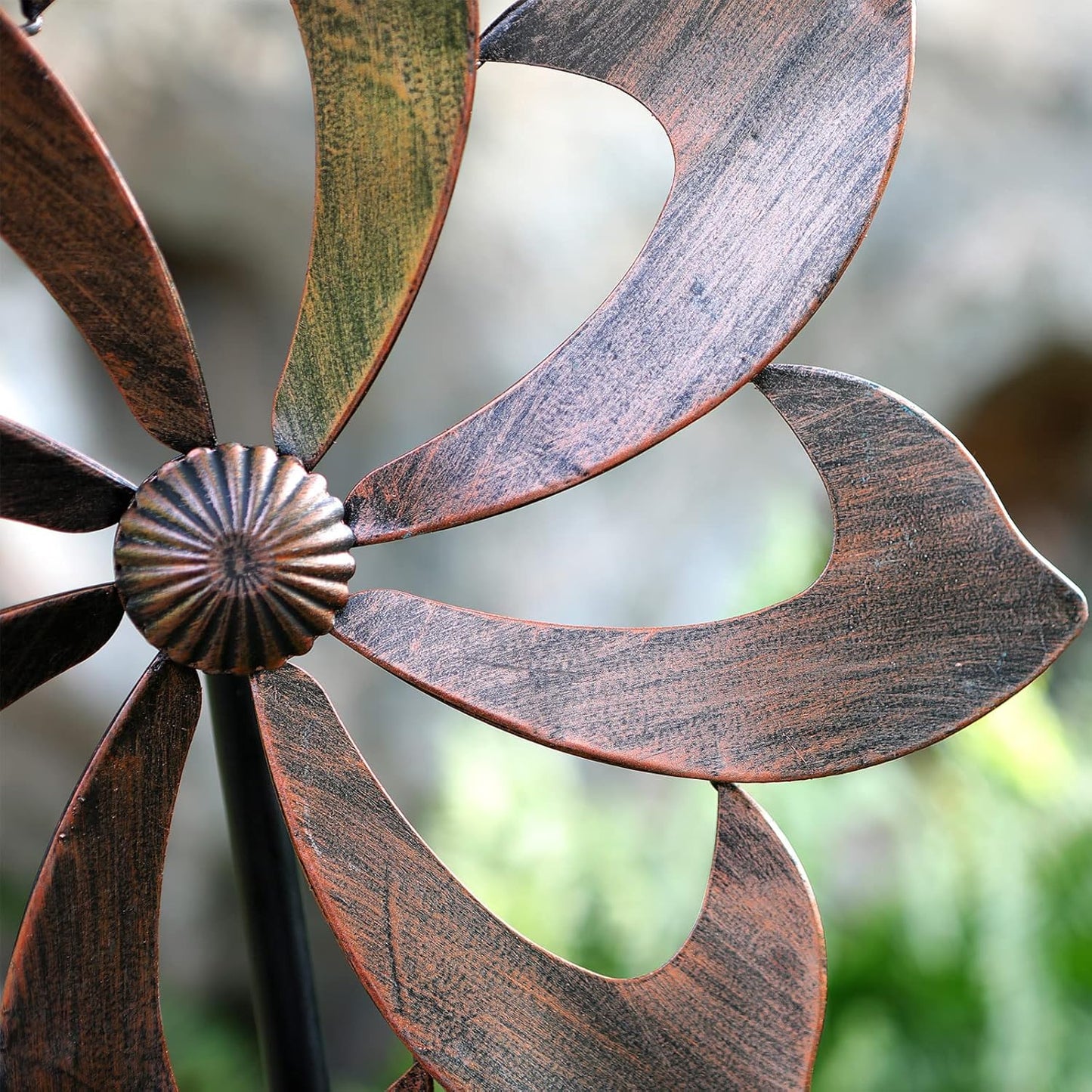 Starryfill Garden Wind Spinner Outdoor Metal Decoration, Single Blade Easy Rotate with Vertical Sculpture Stake Construction for Patio Lawn & Garden (Copper-Colored)