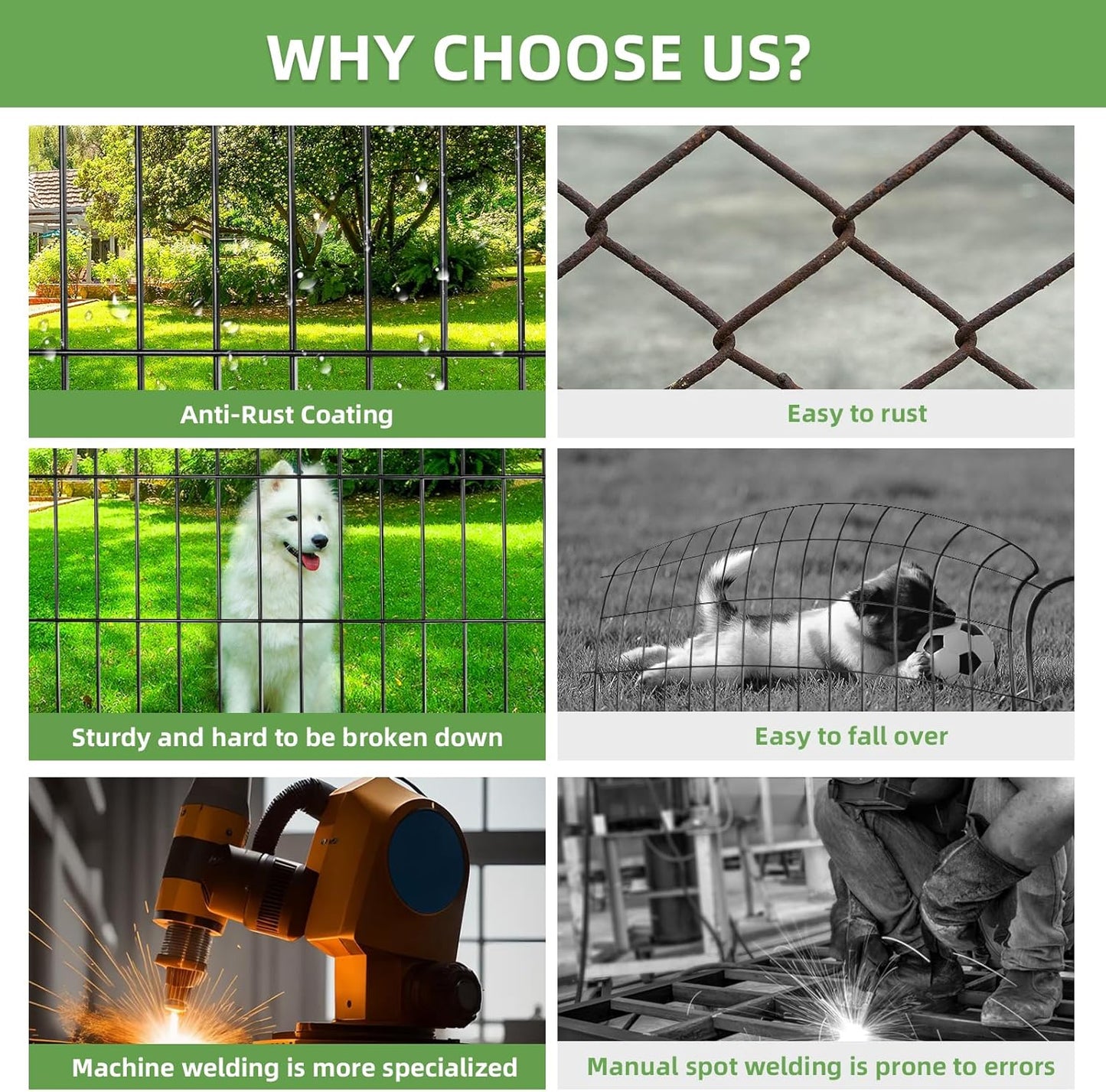 Decorative Garden Fence, 5 Panels 32 in(H) X 11.8 ft(L) Rustproof Metal Wire No Dig Dog Fence Outdoor for Yard, Temporary Tall Garden Fence Animal Barrier Decor for Yard & Patio