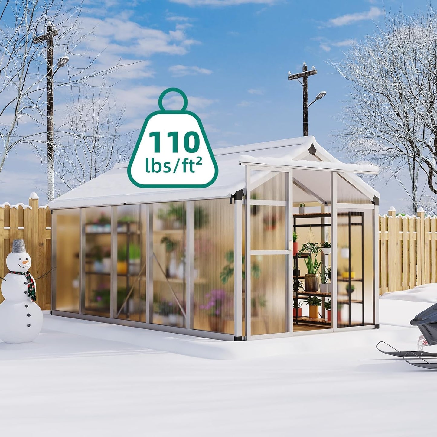 Garvee 6x10 ft Greenhouse - Aluminum Greenhouses for Outdoors, Large Polycarbonate Greenhouse with Roof Vent, Heavy Duty Walk-in Green Houses for Outside Garden, Backyard, Patio, Lawn, Easy Assembly