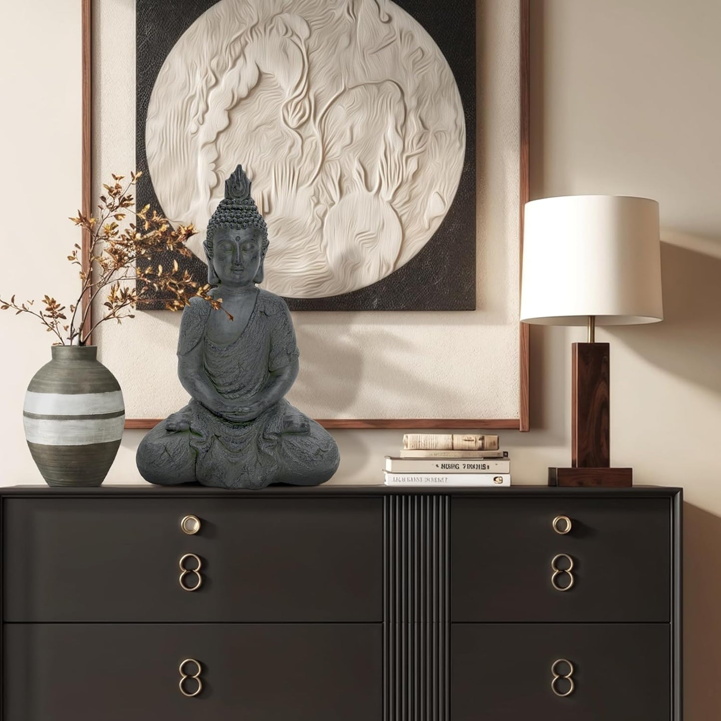 LuxenHome Large Buddha Statue Outdoor and Indoor, 22" Fiber Stone Meditating Buddhas Garden Statues Outdoor, Zen Buddha Garden Sculptures & Statues, Outdoor Statues for Patio, Backyard Deck