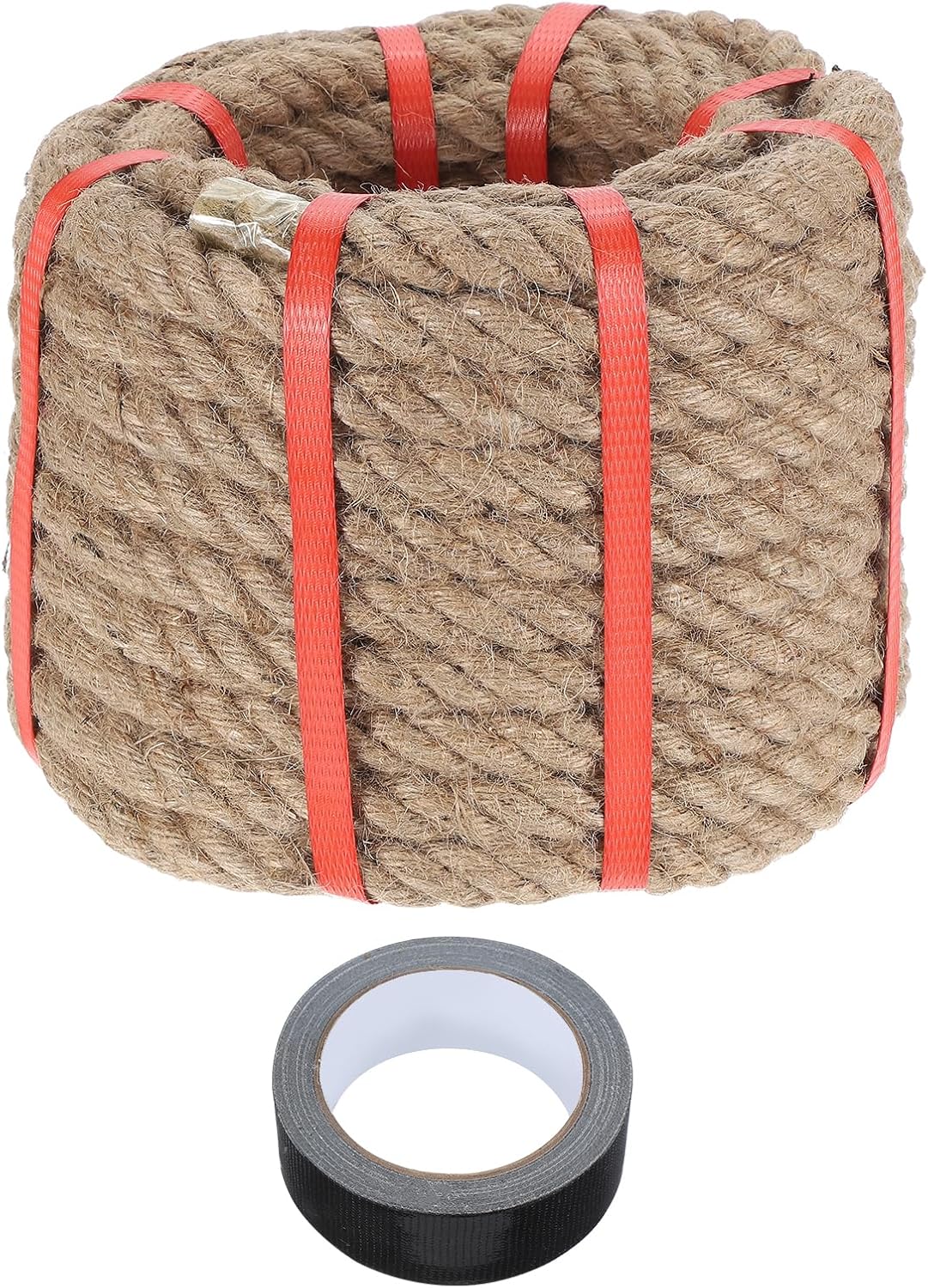 MECCANIXITY Jute Rope 0.7 Inch x 49ft, Thick Twine Rope Ropes Braided Jute Twine Natural Brown Burlap Cord String Heavy Twisted with Tape for Decorative Crafts Railing Swing Tug of War