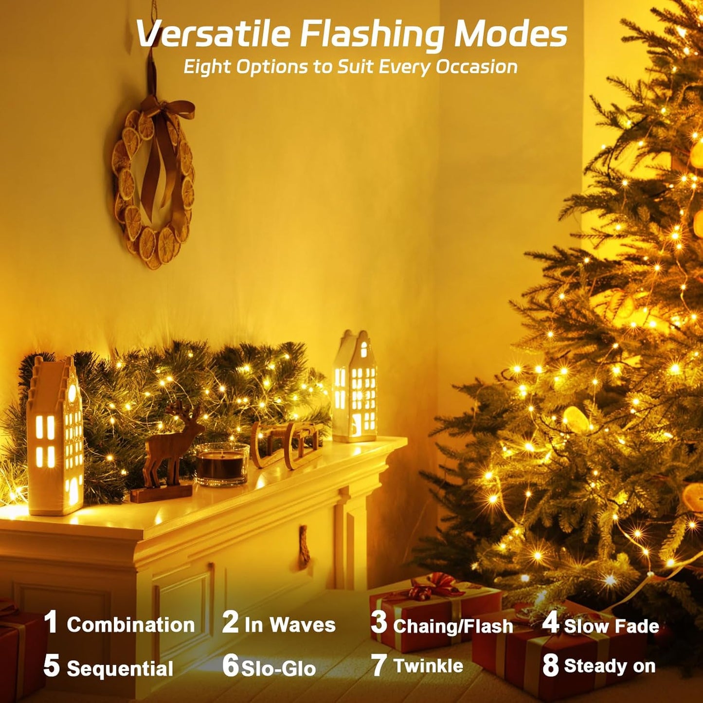 Solar Fairy Lights Outdoor Waterproof,16.4ft 50LED Solar String Lights for Outside 8 Modes 2 Packs for Christmas Halloween Holiday Patio Backyard Garden Deorations Warm White