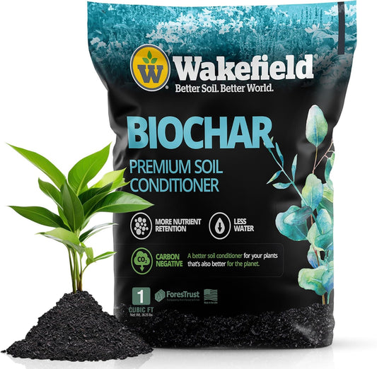 Wakefield Premium Organic Biochar Soil Amendment & Soil Conditioner – Certified Carbon-Negative Nutrient-Locking, Water-Efficient Bio Char for Plants & Lawns - Soil Amendments for Lawn - 1 CF
