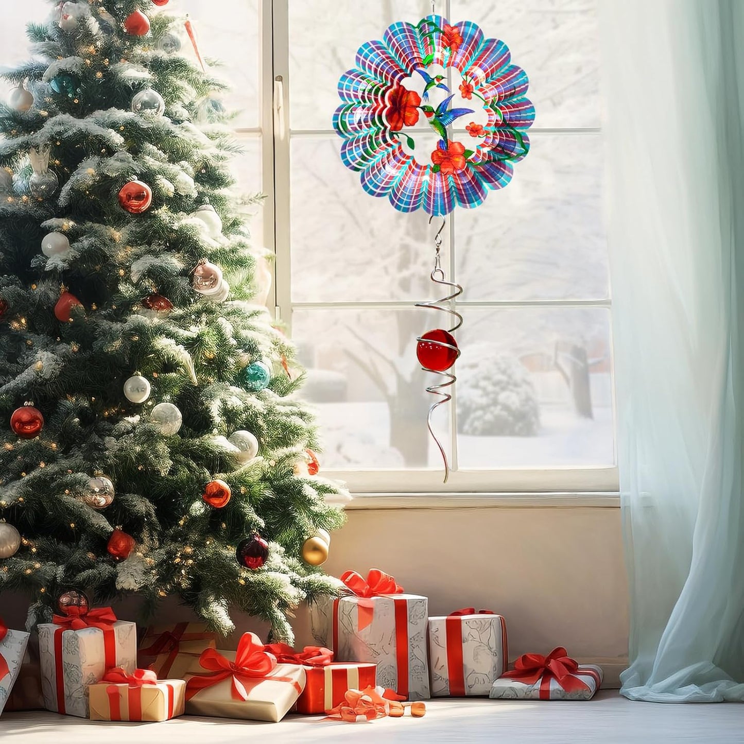 Hummingbird Wind Spinner, 12-Inch 3D Kinetic Metal Wind Spinners - Hummingbird Gift for Women, Mom, Men, Dad, Garden & Yard Decor Outdoor/Indoor Decoration, Dynamic Art Hanging Sculpture