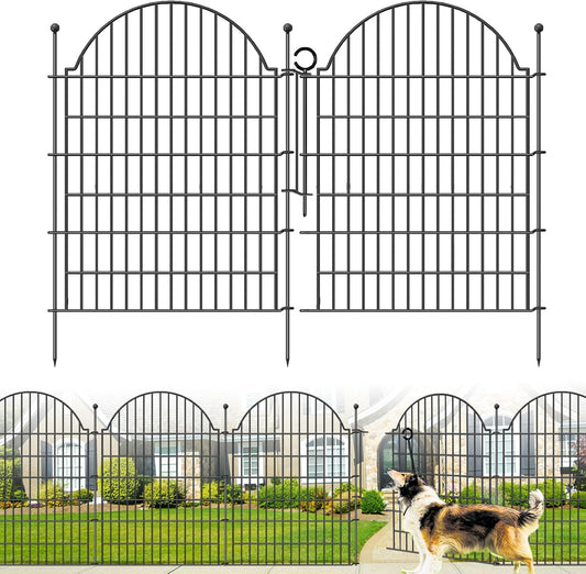 Decorative Metal Garden Fence with Gate Lock 10 Panels, 40in (H) x 23.6ft (L) No Dig Dog Fence Outdoor for Yard, Temporary Rustproof Metal Wire Rabbit Dog Garden Border Fencing for Patio