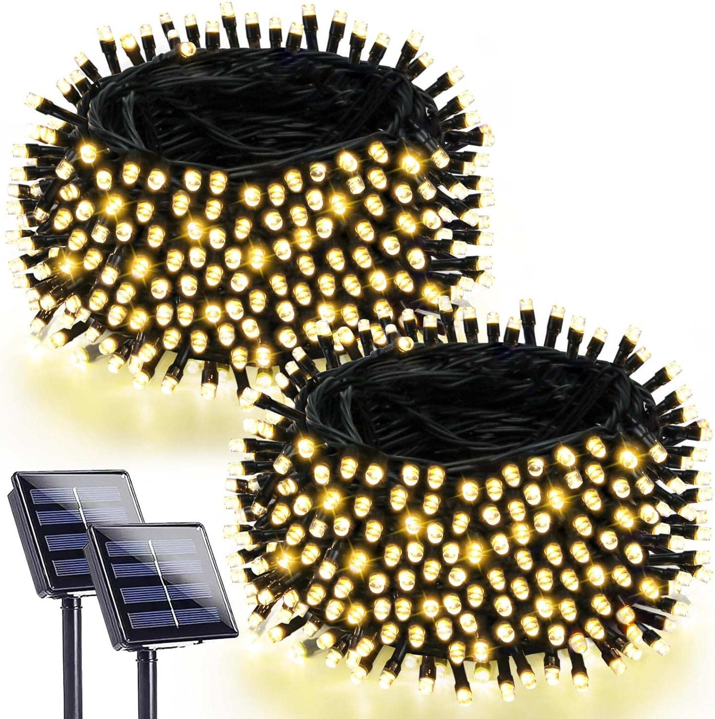 2 Pack 90FT Solar Christmas Lights, Super Bright 160 LED Solar Lights String with 8 Lighting Modes, Outdoor Waterproof Green Wire Solar Twinkle Light for Xmas Garden Decorations (Warm White)