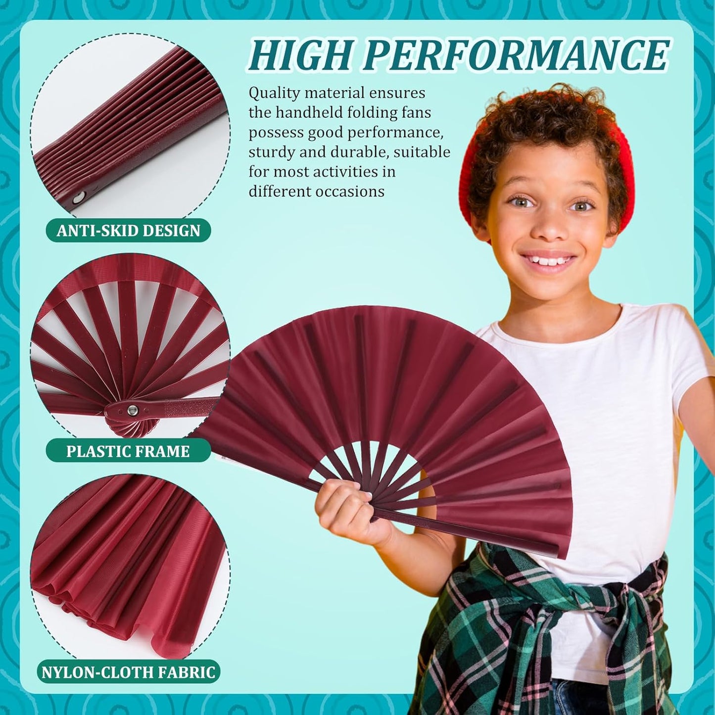 Blulu 4 Pcs 11 Inch Large Folding Hand Fans Bulk Clapping Popping Rave Fans for Kids Women Men for Dancing Boots on The Ground Festival Party Decoration(Classic Style, Retro Color)