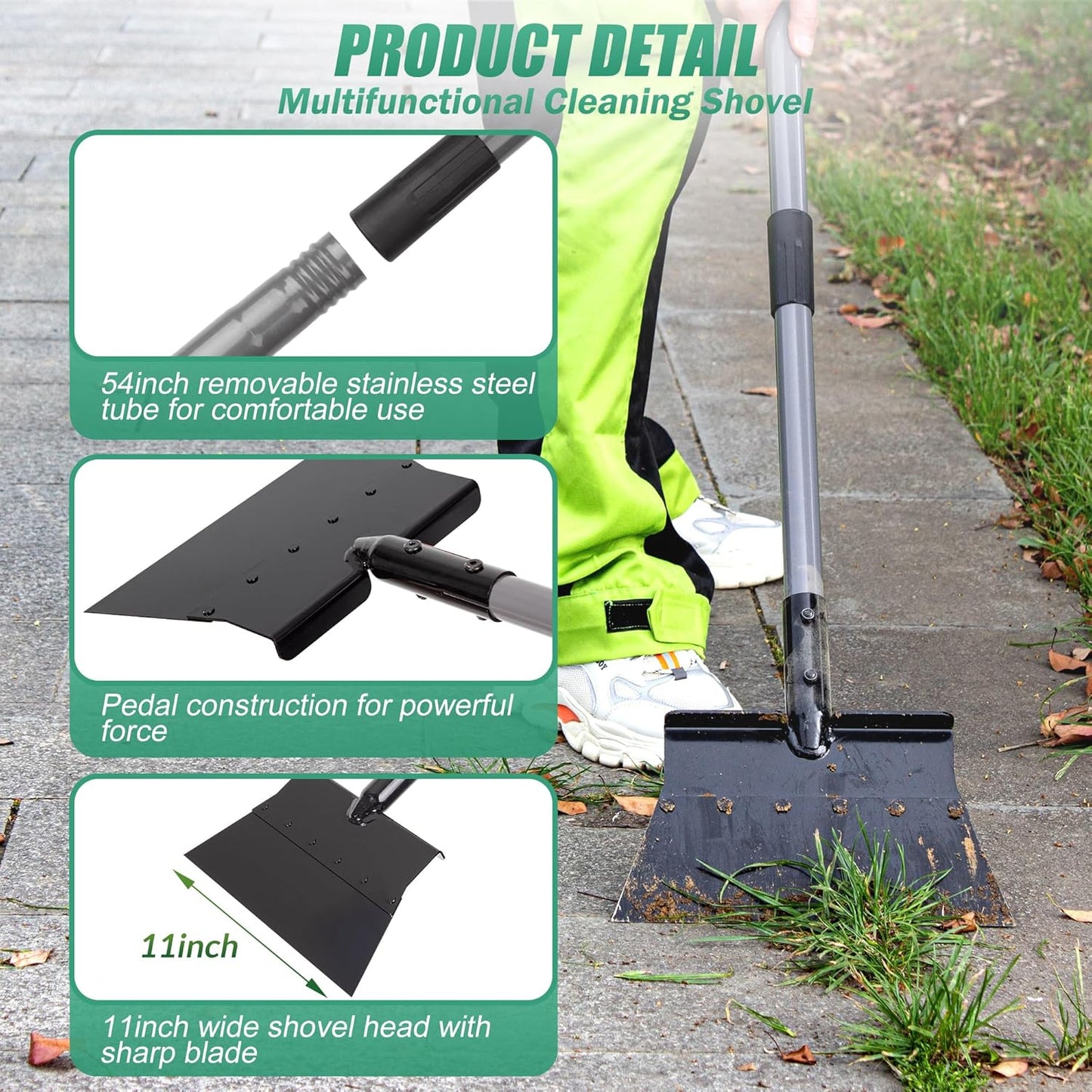 Suchtale Manual Edger Lawn Tool, Multifunctional Garden Cleaning Shovel - Heavy Duty Steel Flat with 54" Adjustable Handle, Gardening Scraper, Outdoor Spade Tool for Weeding, Digging, Ice Removal
