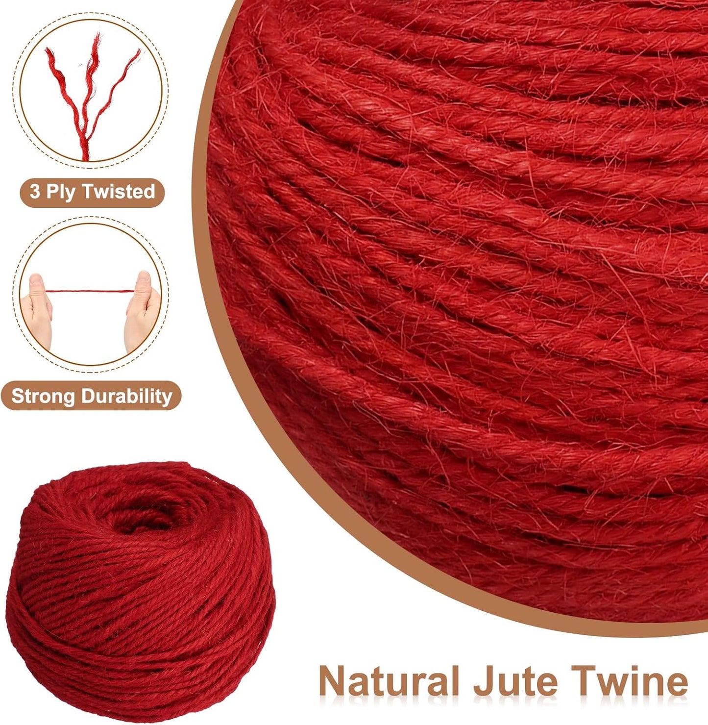 uxcell 328 Feet Natural Jute Twine String,3mm Thin Garden Twine Rope Colored Plant String Cord for DIY Art Crafts Gift Wrapping Decoration Packing Gardening Plant Hanger,Red