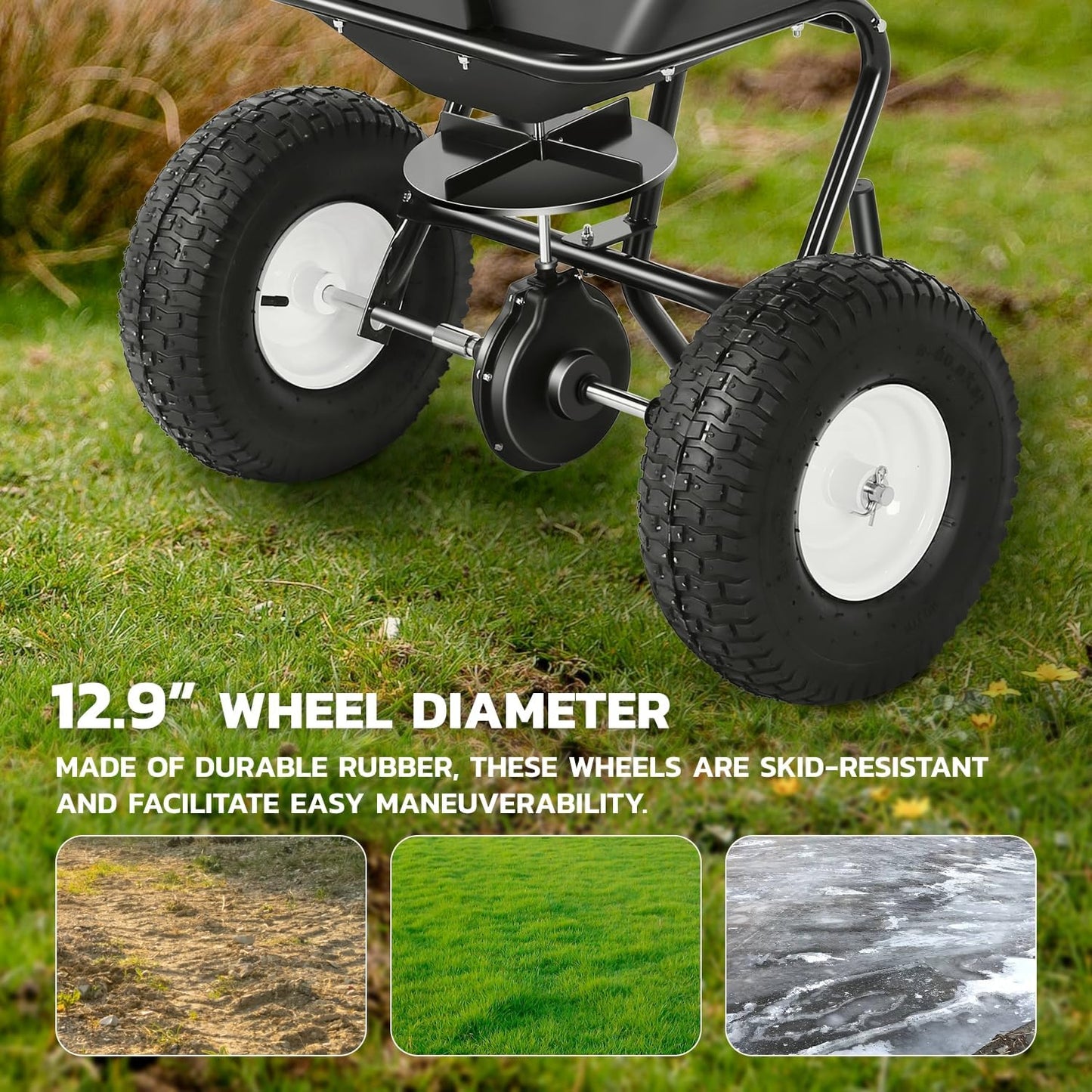 DNA MOTORING Walk Behind Push Broadcast Spreader,125 LB / 60L Capacity, Multi Use Tool for Fertilizer, Grass Seed, Salt, Ice Melt, Lawn and Garden Seeder, with Wheels, TOOLS-00611