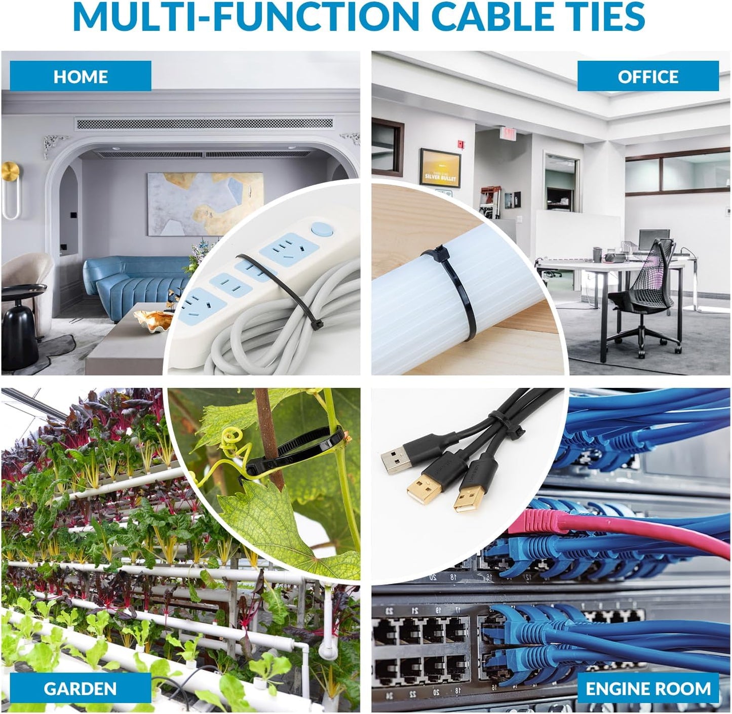 XINGO 14 Inch Black Zip Ties 1200 PCS, 75 LBS Tensile Strength, UV Resistant Cable Ties, Premium Self-locking Plastic Ties for Indoor and Outdoor Use