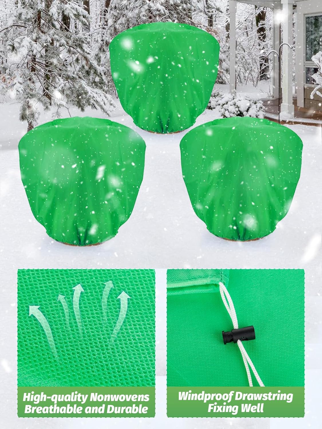 ANPHSIN 6 pcs Frost Protection Plant Covers - 39.3in x 39.3in Shrub Tree Plant Protection with Drawstring, Frost Cloth Wraps Blanket Freeze Bags for Winter Outdoor Garden Potted Plants Green