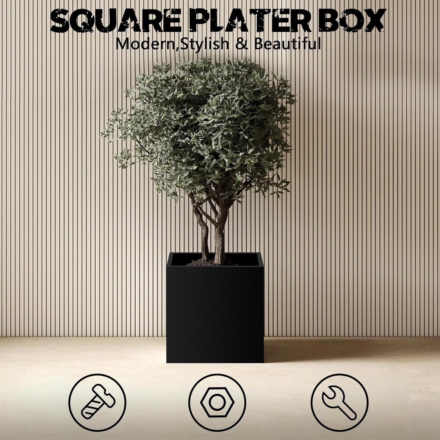 Heavy Duty Steel Planter Box (16"x16"x16"),Square Tall Planter Modern Detached for Indoor & Outdoor Planters Cube,Black Flower Plant Pot for Commercial Residential for Patio Deck & Backyard