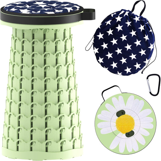 ALEVMOOM Upgraded Telescoping Collapsible Stool with Cushion, Folding Stool with Printing Portable Retractable Foldable Seat Max Load 600lbs for Adults Camping Fishing Outdoor