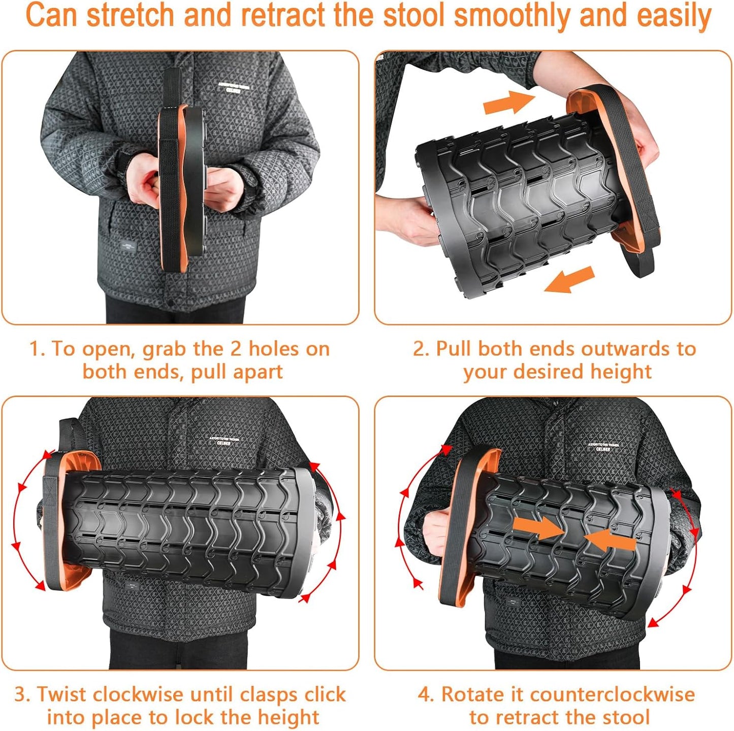Boreeman Upgraded Collapsible Stool, Square Portable Stool, Lightweight Yet More Sturdy with Load Capacity 400lbs, Perfect for Camping Fishing Hiking BBQ (Square Orange)