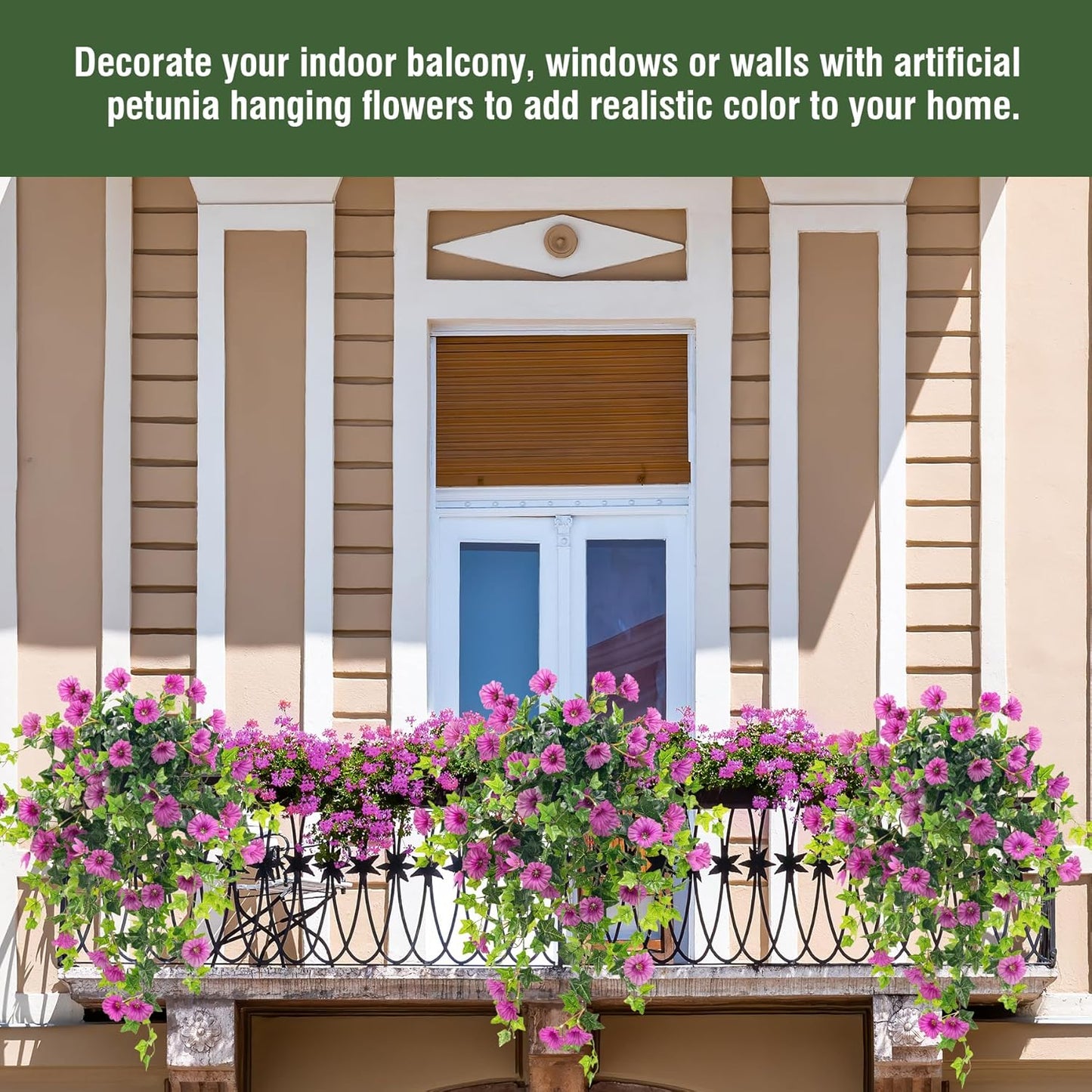 Artificial Petunias Hanging Flowers for Outdoors Uv Resistant Fake Petunias Plants Hanging Flower Patio Decor Outside Basket Realistic Silk Petunias Plant (with Pot Purple 2 PCS)