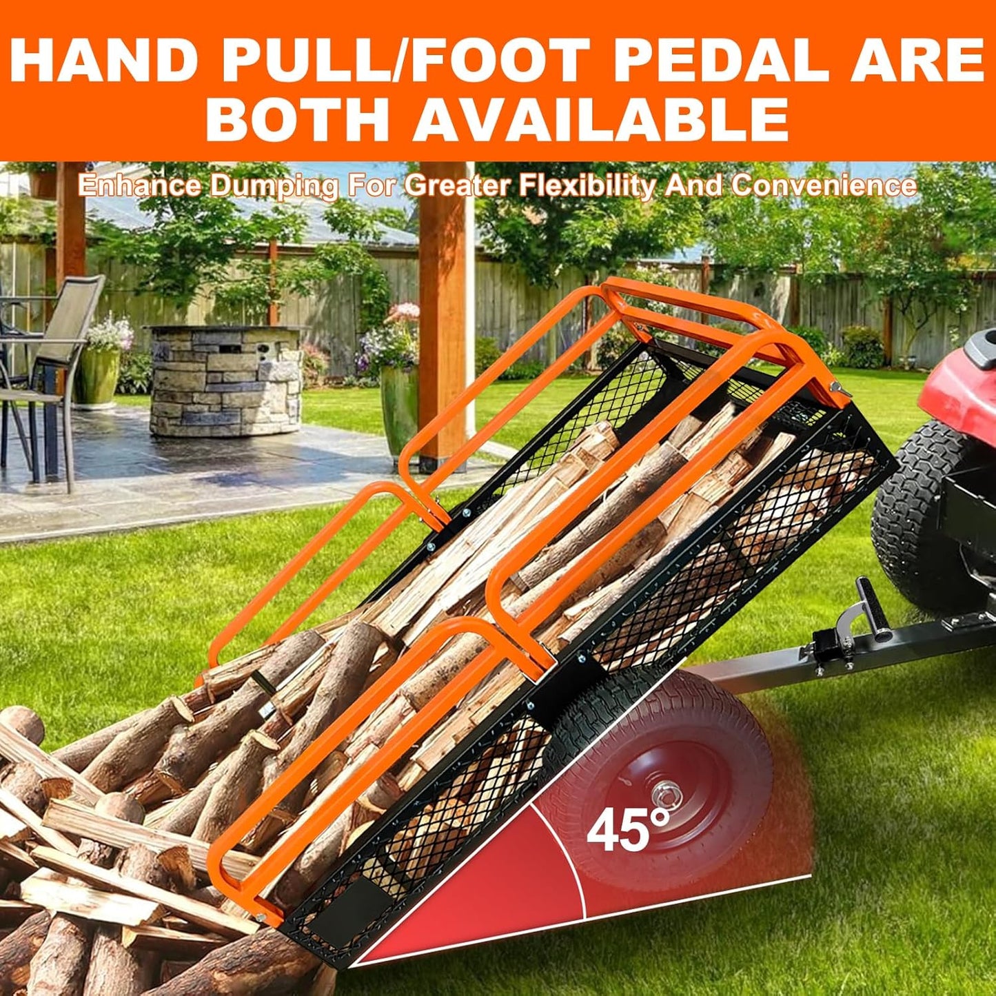 Heavy Duty Steel Garden Cart, 1500Lbs Yard Garden Pull Behind Dump Trailer with Removable Sides for Atvs Utvs Lawn Garden Tractors, Orange