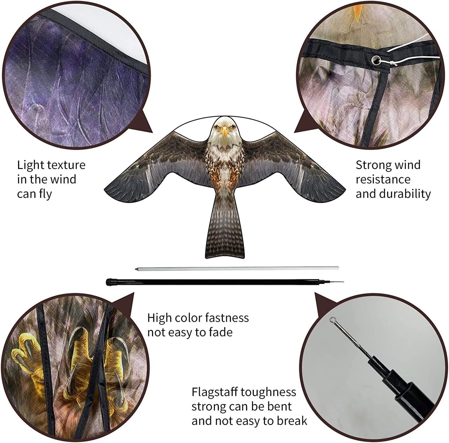 Bird Hawk Flying Kite with Pole Crops Farm Protector Bird Scarer Flying Kite with 4m Pole-Style B