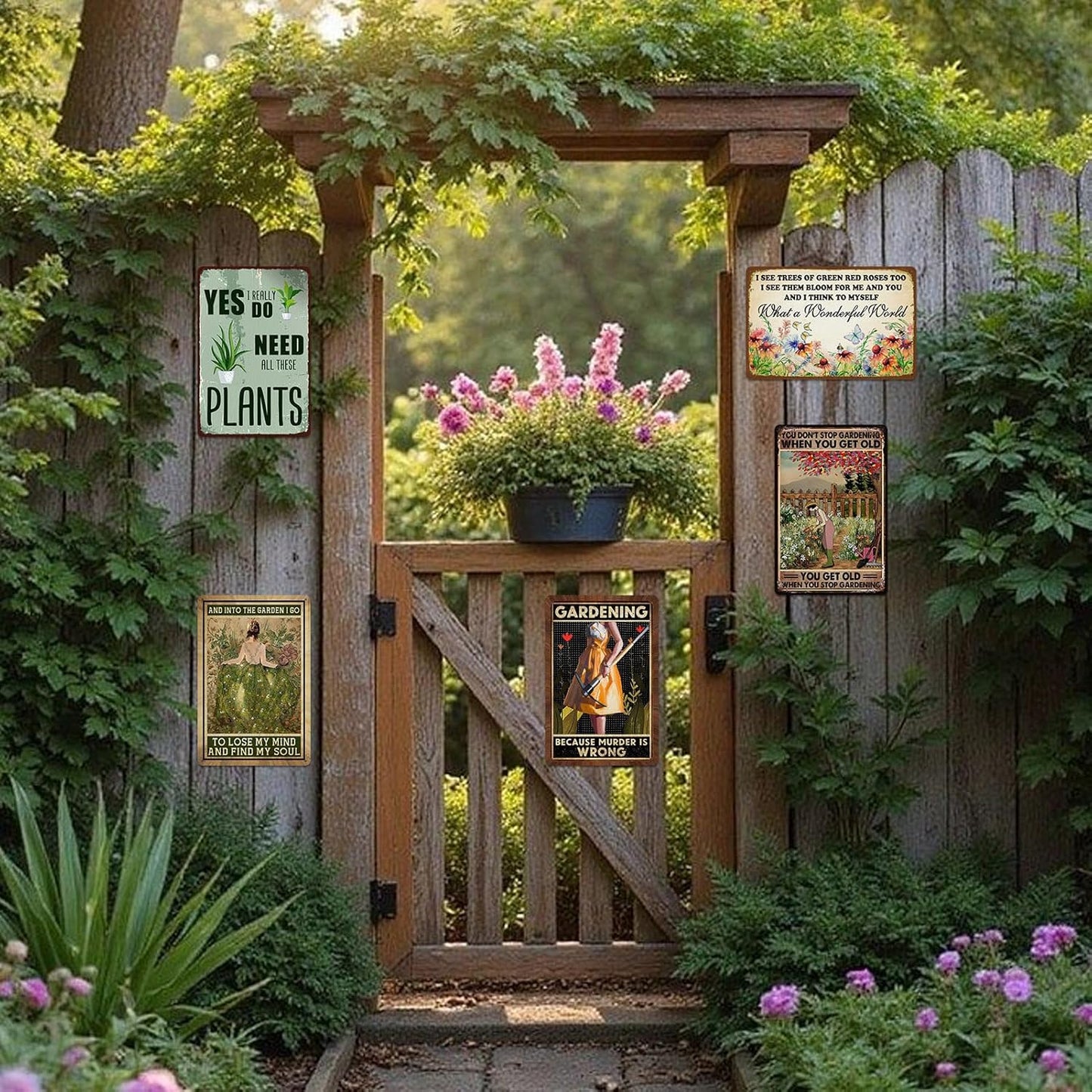5 Pack Garden Signs Vintage Metal Tin Signs For Outside Garden Signs Decorative Outdoor Plant Lover Gifts Gardening Gift For Women Yard Sign Funny Gardening Decor 12x8 Inch