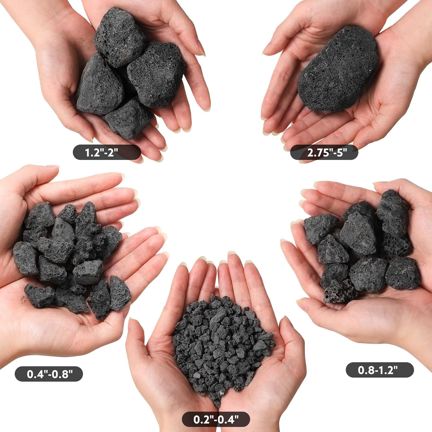 woodUS 10 lb 1.2-2 Inch Medium Black Lava Rocks for Fire Pits, Indoor Fireplaces, Outdoor Gas Fire Tables, Garden Landscaping Decoration