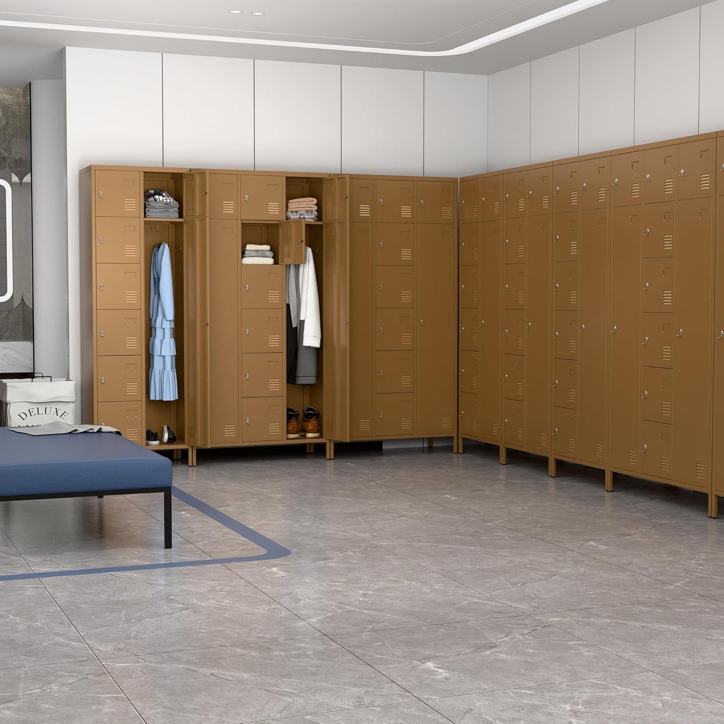 72" H Metal Storage Lockers with Doors and Rod,Industrial Combination Employee Lockers for Office,Home Gym,School,Assembly Required,7+1Doors,Coffee