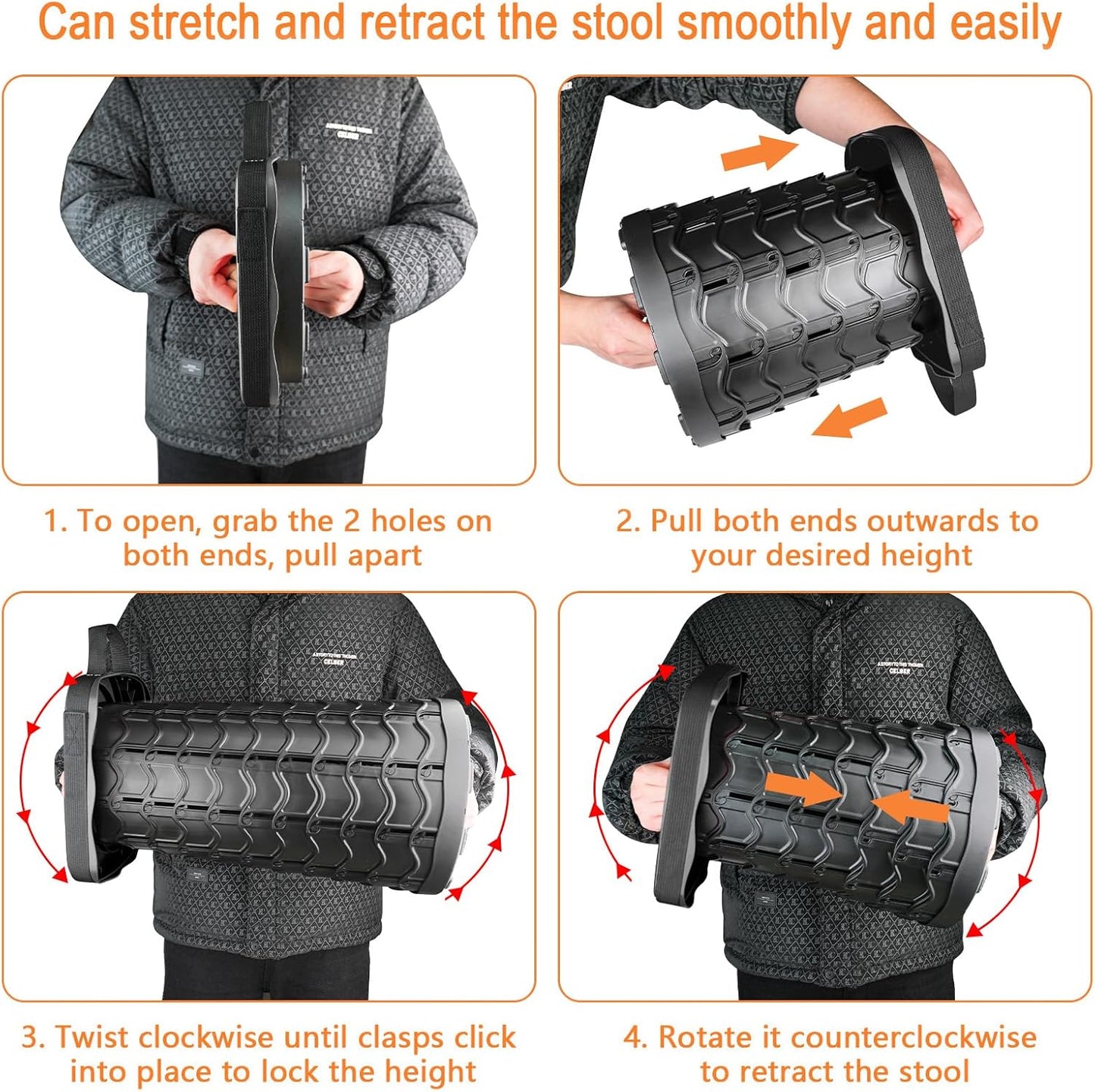 Boreeman Upgraded Collapsible Stool, Square Portable Stool, Lightweight Yet More Sturdy with Load Capacity 400lbs, Perfect for Camping Fishing Hiking BBQ (Square Black)
