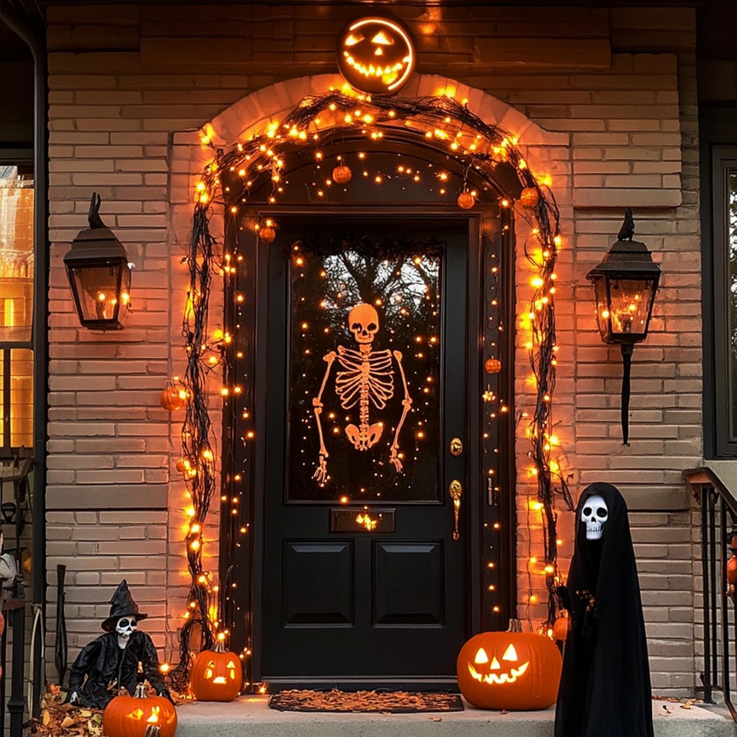 JMEXSUSS 4 Pack Solar Halloween Lights, Total 400 LED 132 FT Orange Solar Lights Outdoor Waterproof, 8 Modes Copper Wire Solar Fairy String Lights for Garden Yard Tree Halloween Decor