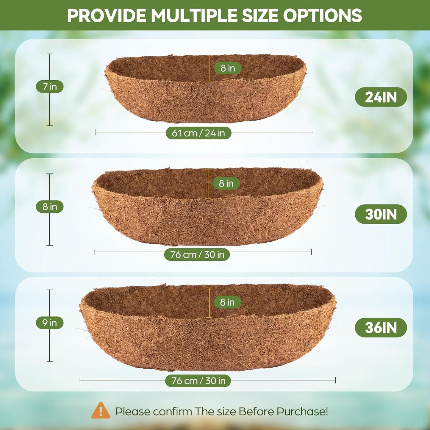 2Pcs Trough Coco Liner 36" Coco Coir Liners for Planters, Liners for Window Boxes Liners, Wall Basket Planters, Railing Hanging Baskets, Garden Planter Baskets