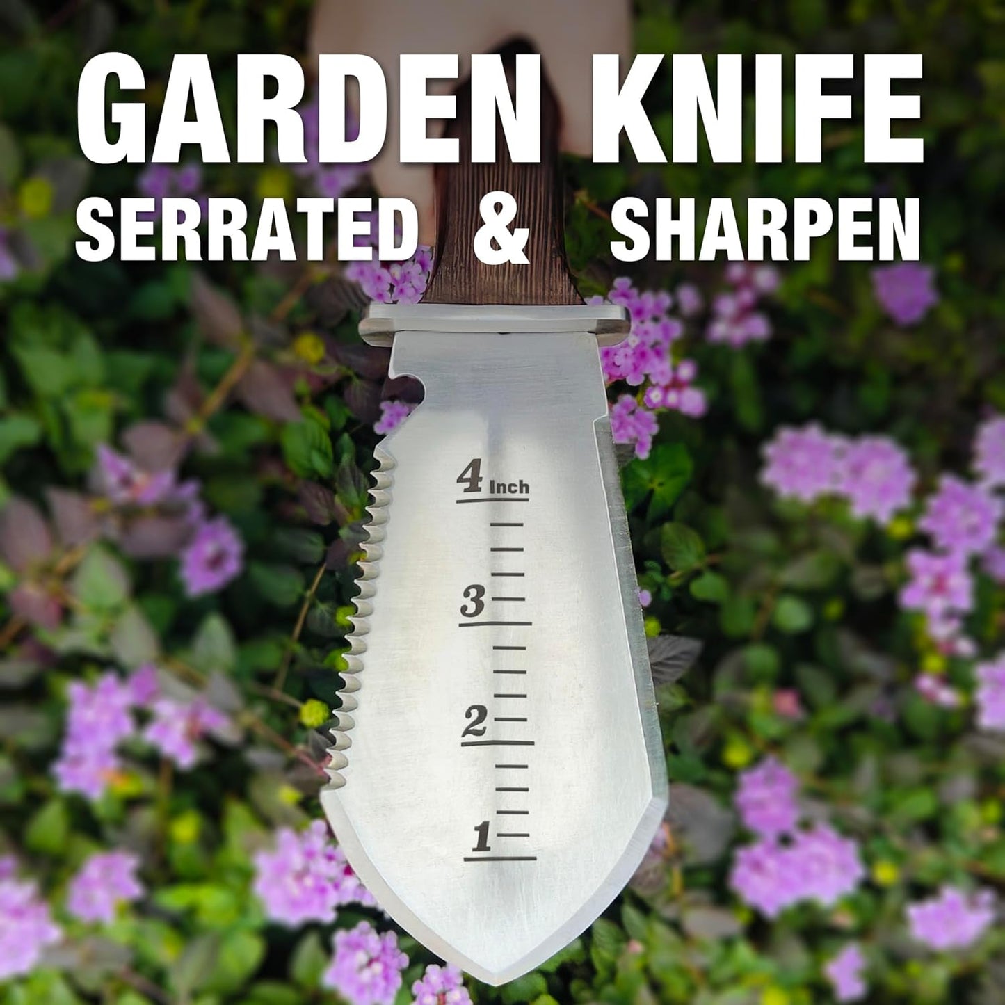 4-in-1 Hori Hori Garden Knife Heavy-Duty Small Gardening Trowel, for Quick Digging, Cutting, Weeding