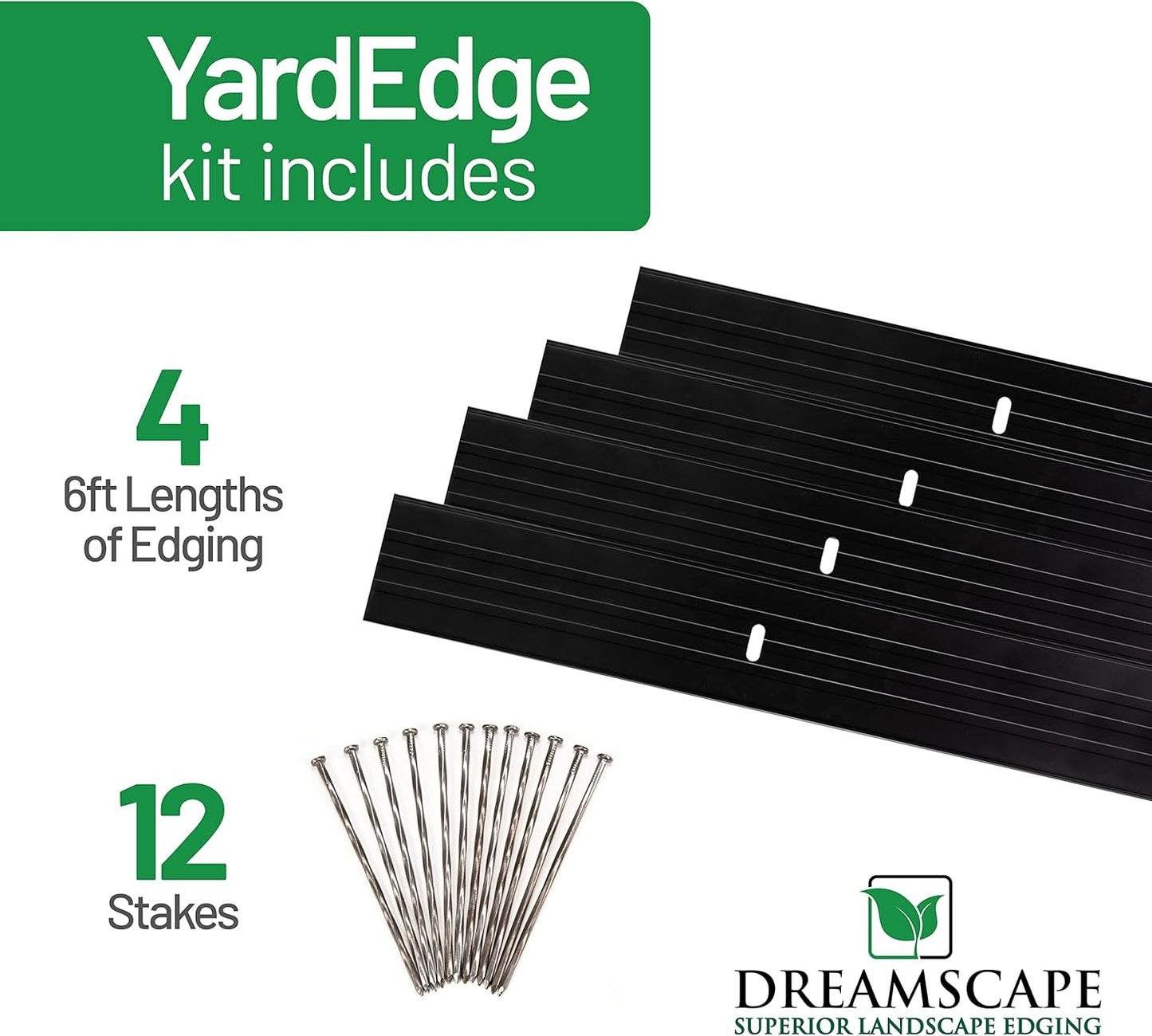 Dreamscape YardEdge Aluminum Landscape Edging - 4 Strips, 6ft Each (24ft Total), Black Duraflex Paint - Professional Quality Landscaping Border, Metal Divider for Lawn, Garden, Flowerbed