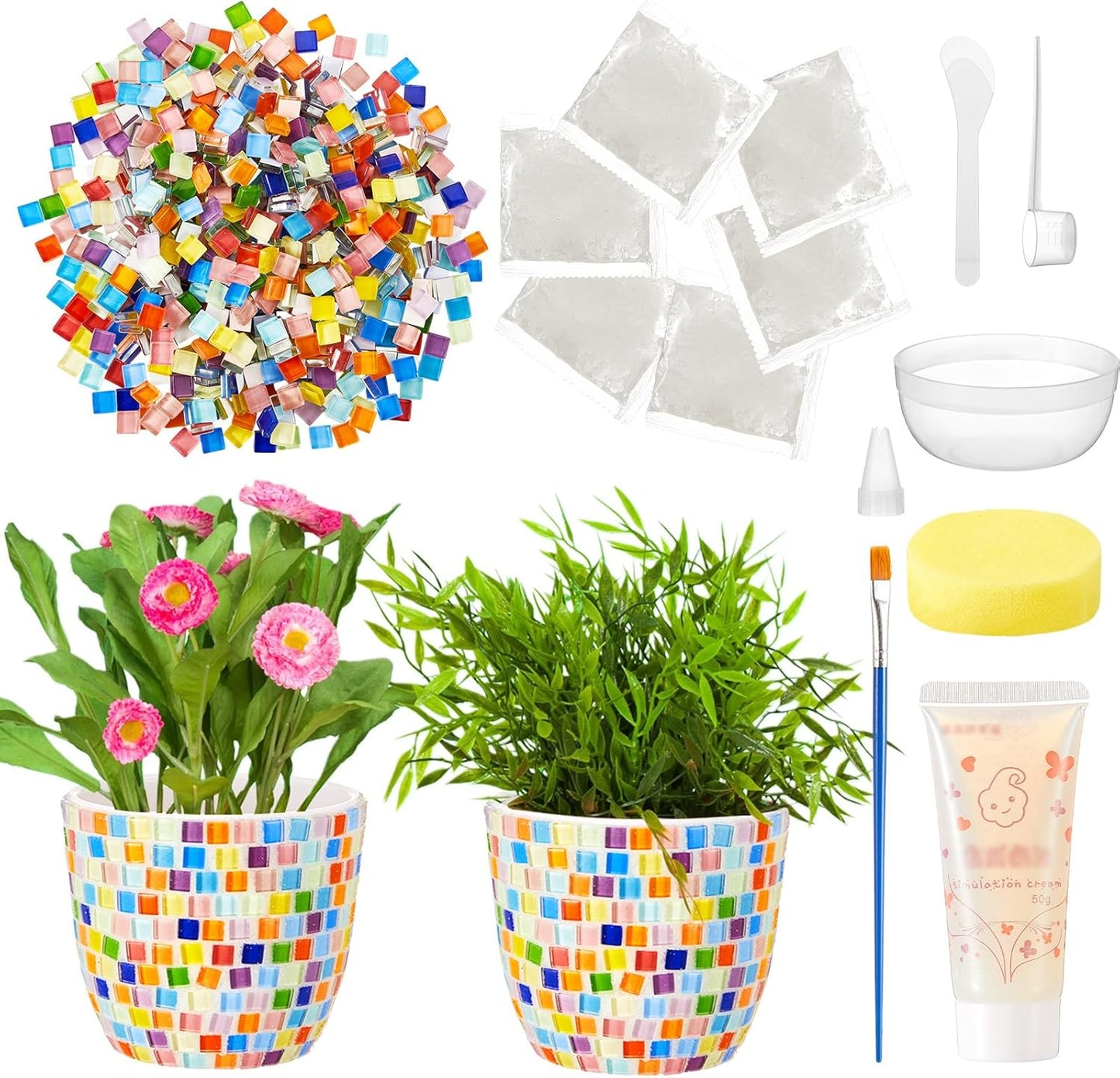 Tioncy 2 Set DIY Vase Mosaic Kit for Adults Gift, DIY Arts and Craft Kits with Vase Flower Mosaic Accessories Art Kit for Room Decor Craft Lovers Handmade, Home Decor Gifts(Rainbow)