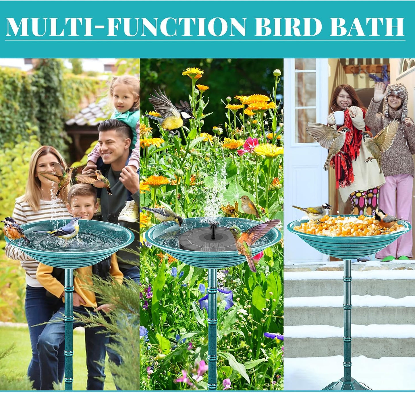 Bird Bath for Outside with Pedestal, Vintage Freestanding Garden Metal Birdbaths & Birdfeeder, Birdbaths Bowl Bird Baths for Outdoors Yard Garden Lawn Decor (Green)