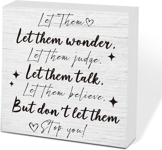 Let Them Wooden Sign, Desk Decorations For Women Office, 5x5 Inch Farmhouse Funny Office Decor Wood Box Sign, Desk Shelf Cubicle Accessories, Appreciation Gifts for Coworkers Boss, 11