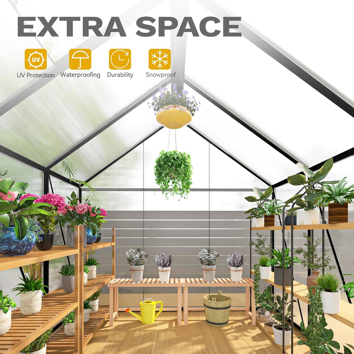 DWVO 6x8FT Polycarbonate Greenhouse Heavy Duty Green Houses Outdoor Aluminum Greenhouses with Sliding Doors Vent Window Walk-in Greenhouse Large Sun House for Garden Backyard, Matte Black