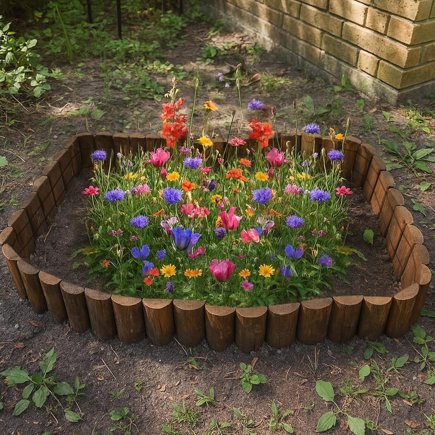 Wood Garden Edging – Half-Round Decorative Wooden Fence Border for Indoor & Outdoor Use, Rustic Natural Pine Panels for Flower Beds, Pathways, and Landscaping Décor