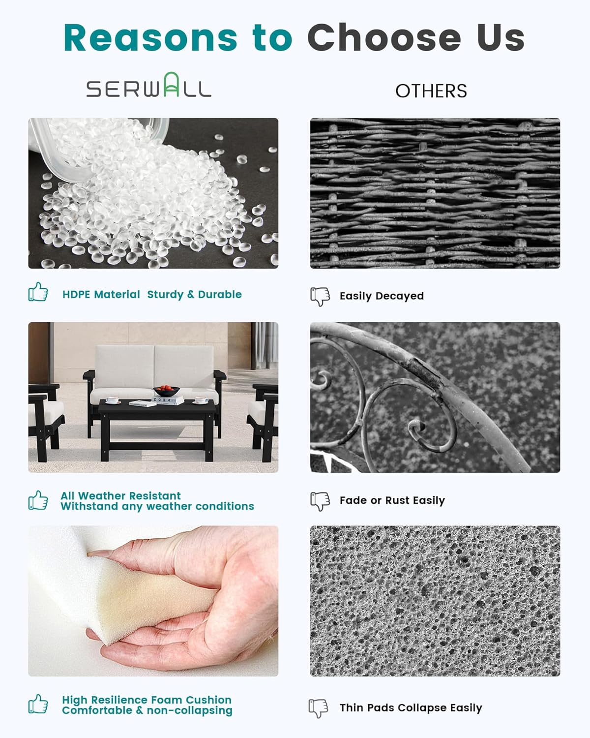 SERWALL HDPE Outdoor Couch, Black Frame and Khaki Cushion